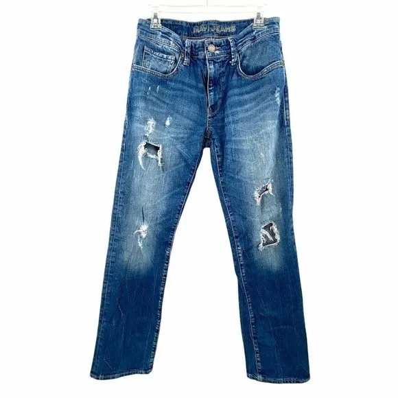 Mens Mavi Zach Straight Leg Blue Ripped Denim Jeans 31 x 32
