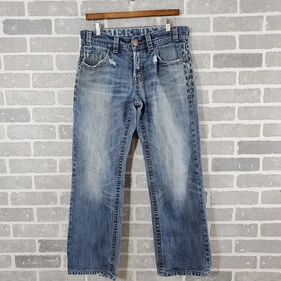 MEK Denim Mens 32/32 (35x28) Scottdale Straight Distressed Heavy Stitch Jeans