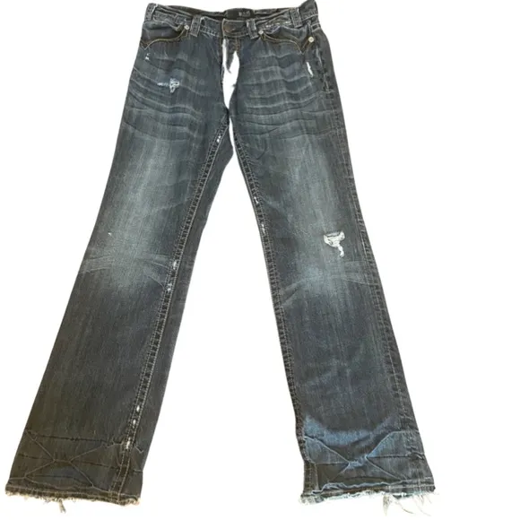MEK Denim Mens Jeans Düsseldorf Bootcut 34/36 Button Up’s. Distressed.