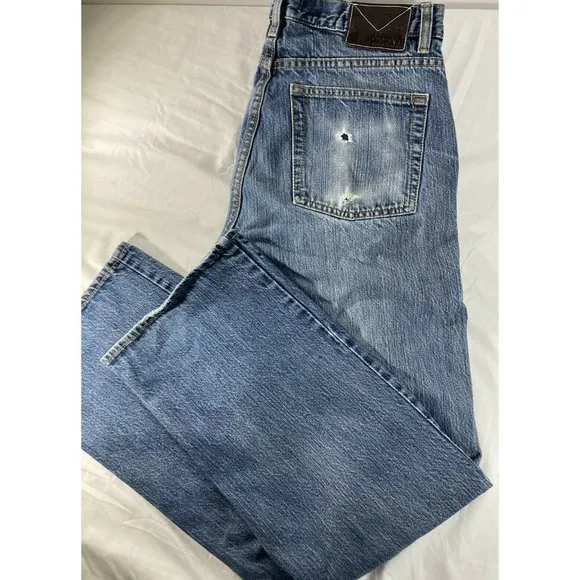 Michael Kors Mens Distressed Med Wash Mid Rise 5-Pocket Jeans W34 x 32L