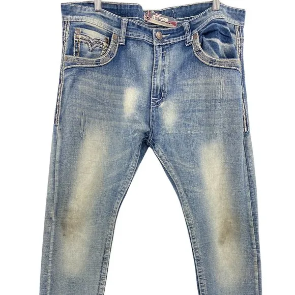 MONARCHY Premium Denim Men's Casual Jean Shorts Button Flap  Distressed Sz 38"