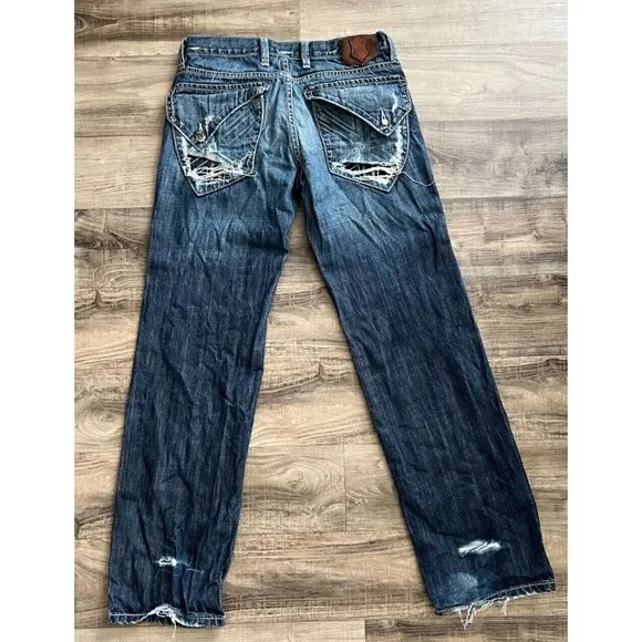 Monarchy Men’s Jeans Distressed 30x32 Skewed Union Jack Vintage Flap Pocket