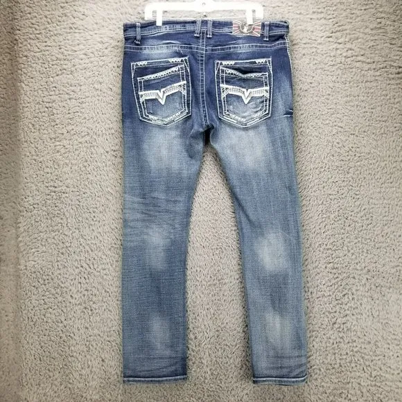 Monarchy Jeans Mens 40x31 Premium Collection Stretch Slim Faded Blue Mid Rise