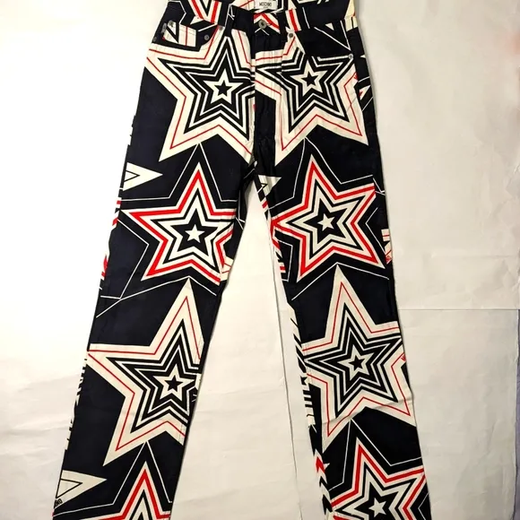 Moschino Jeans 30"Wx32"L Star Print Red Pants Vintage 90s