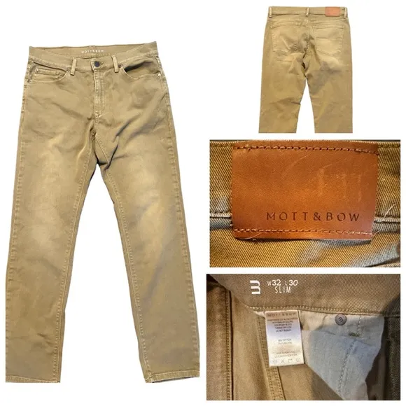 MOTT & BOW Men’s Slim Fit Zipper Button Khaki Stone Wash Jeans Sz 32/30