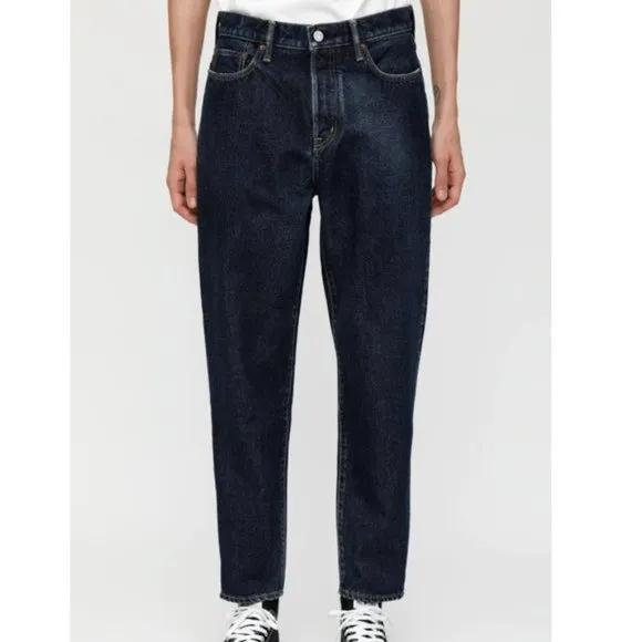 Moussy Men's Ellinger Wide Tapered High Waist Jeans Button Fly Dark Wash