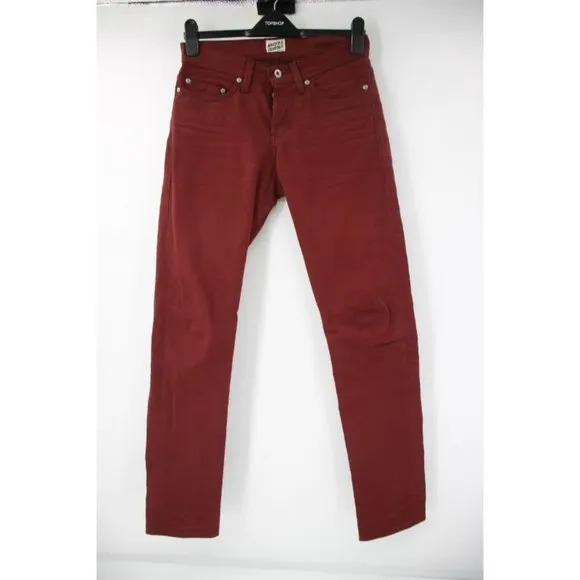 Naked & Famous Mens 28 W29 pomegranate Selvedge WeirdGuy Jeans Button Fly Jeans