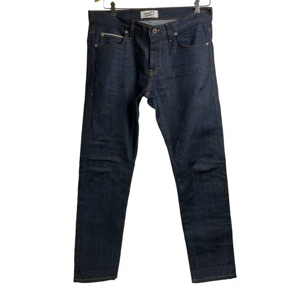 Naked and Famous Jeans Mens 35x31.5 Selvedge Denim Button Fly Red ID