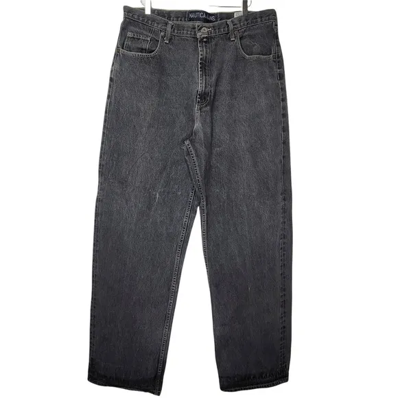 Nautica Mens Jeans Loose Fit Black Distressed 40x34 Y2K 90s