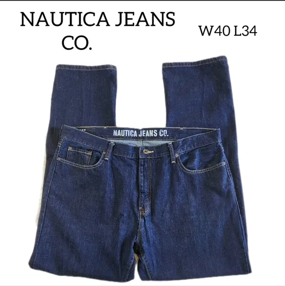 NAUTICA JEANS CO. MENS SIZE W40 L34 JEANS DARK BLUE DENIM