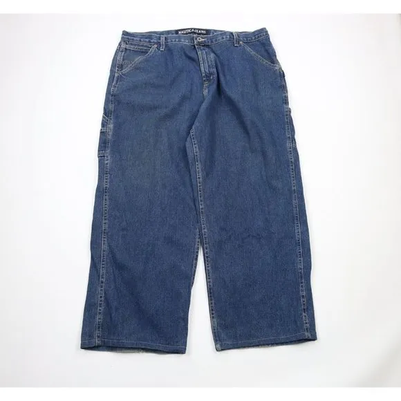 Vintage 90s Nautica Mens 42x28 Distressed Baggy Loose Fit Wide Leg Denim Jeans