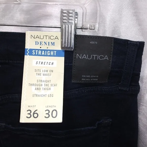 Nautica quality designer DENIM JEANS Deep Midnight NAVY BLUE 36 x 30 NEW w Tags
          
      NWT