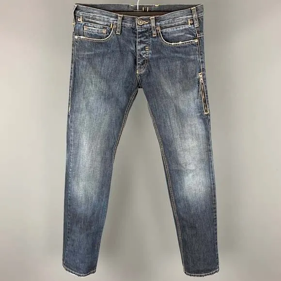 NEIL BARRETT Size 30 Indigo Distressed Denim Button Fly Jeans