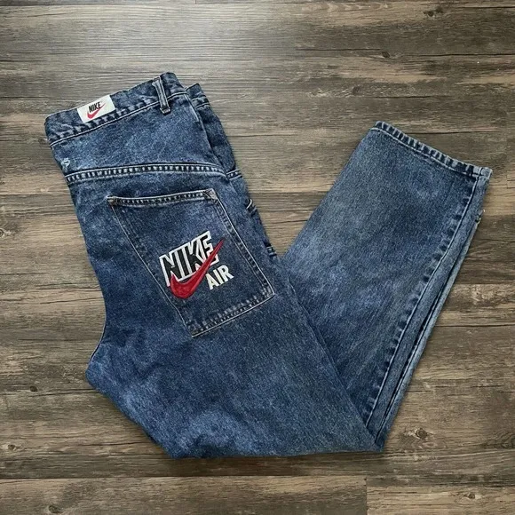 Vintage 90s Mens 40z33 Nike Air Embroidered Carpenter Cargo Dark Denim Jeans