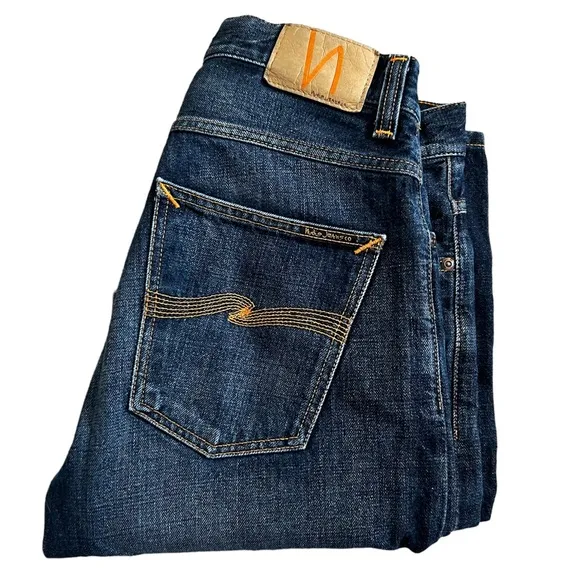 Nudie Men’s Sleepy Sixten Authentic Dark Denim Jeans Sz 30x30 Straight Leg EUC.