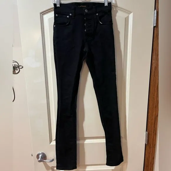 NUDIE Jeans Grim Tim Slim Leg Organic Cotton Jeans Black Men’s Size 27x34