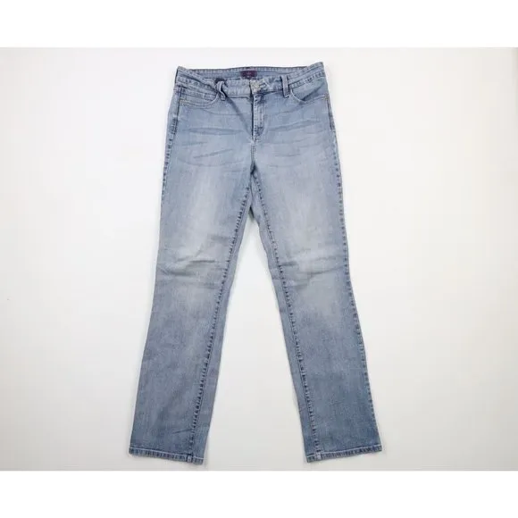 NYDJ Womens Size 12 Faded Lift Tuck Straight Leg Stretch Denim Jeans Pants Blue