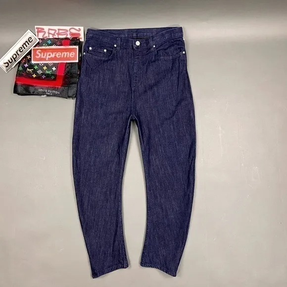 OAK NYC Jeans Arced 3D Drop Crotch Dark Blue Indigo Denim Gothic Streetwear