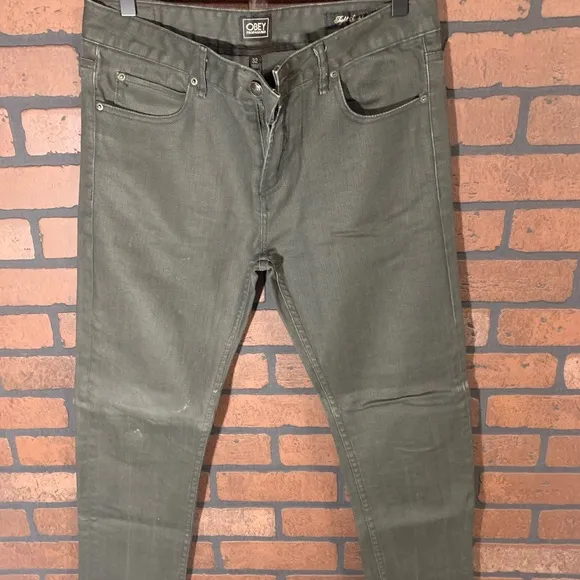 Men’s Obey Wax coated jeans 32 skinny fit