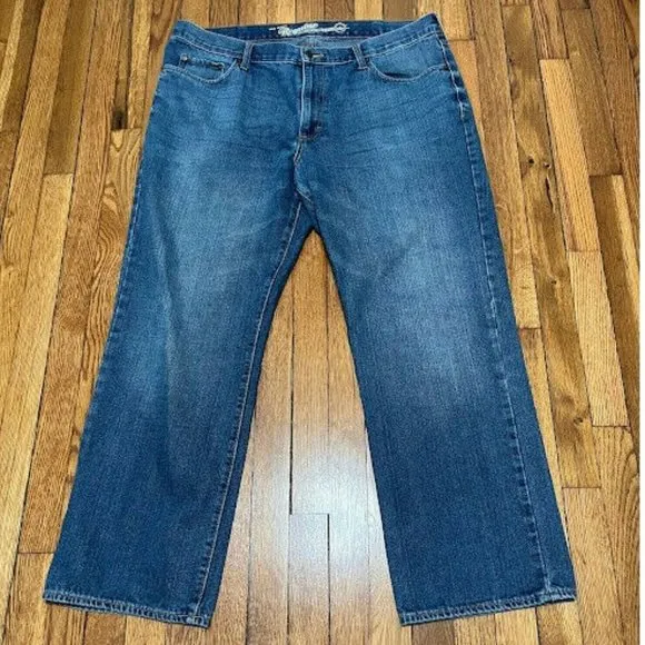 Old Navy Jeans Regular Fit Straight Leg Mens 42x32 Blue Dark Wash Classic Denim