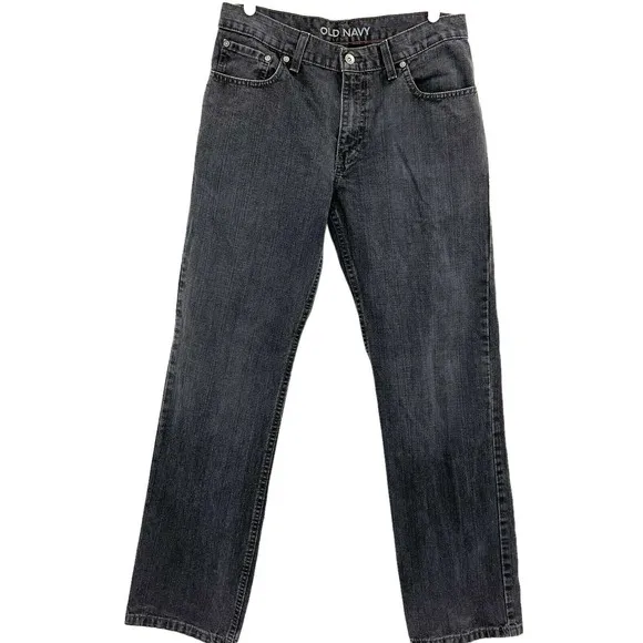 OLD NAVY Men's Straight Leg Mid Rise Wash Black Denim Jeans Size 32x34