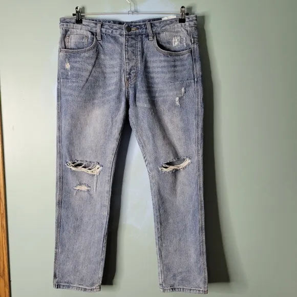 One Teaspoon Man Distressed  Mr Classic Rigid Straight Leg Jeans 36