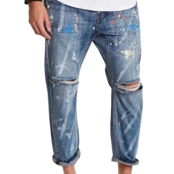NWT One Teaspoon Blue Suede Mr. Browns Paint Splatter Mens Jeans Sz 34x25
          
      NWT