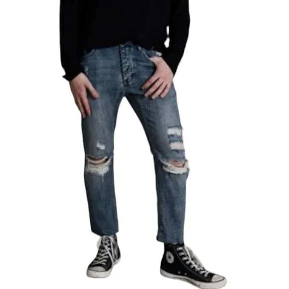 NWT One Teaspoon Blue Suede Mr. Whites Distressed Stretch Denim Jeans Sz 32x26
          
      NWT