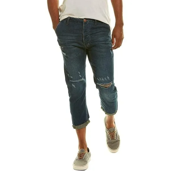 NWT Man x One Teaspoon 36R Indigo Mr Browns Jean Distressed Cropped Cotton Linen
          
      NWT