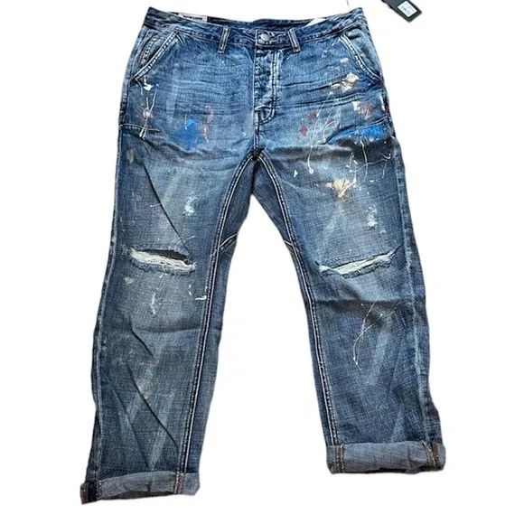 NWT Man X One Teaspoon Mr Browns Blue Suede Paint Splatter Regular Length Jeans
          
      NWT