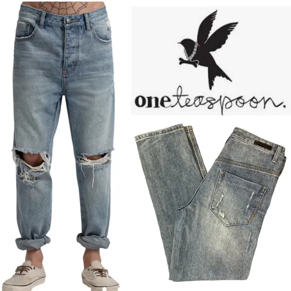 ONE TEASPOON MR. CLASSIC DISTRESSED RELAXED FIT JEANS **NWOT**