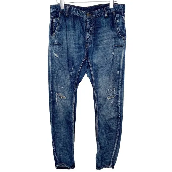 Man x One Teaspoon 33 Mens Distressed Jeans Dark Wash Button Fly Grunge 90's