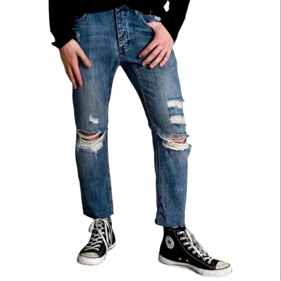 Man X ONE TEASPOON Mr Whites Denim Jeans Men’s Regular Color Blue Suede
          
      NWT