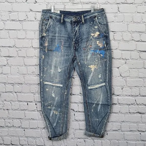 Man X OneTeaspoon Distressed Blue Suede Mr Borwns Jeans Size 33L
          
      NWT