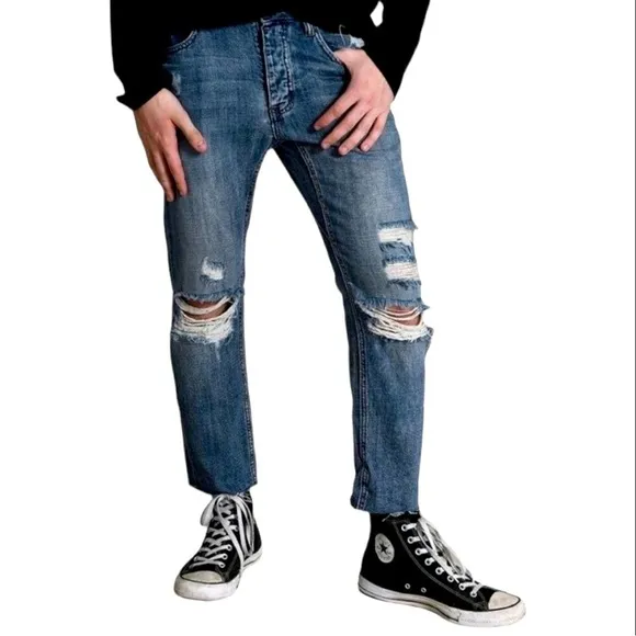 MAN X ONE TEASPOON Mr Whites Denim Jeans Men’s Regular Color Blue Suede
          
      NWT