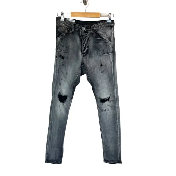 ONE TEASPOON Men’s Mr Bones Steele Distressed Super Skinny Button Fly Sz 29