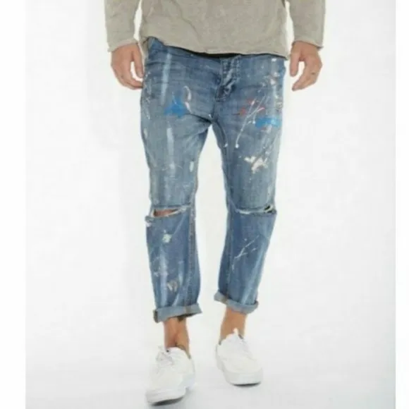 Man X One Teaspoon Mens Mr Brown Jeans 29R Blue Suede Distressed Splatter Paint
          
      NWT