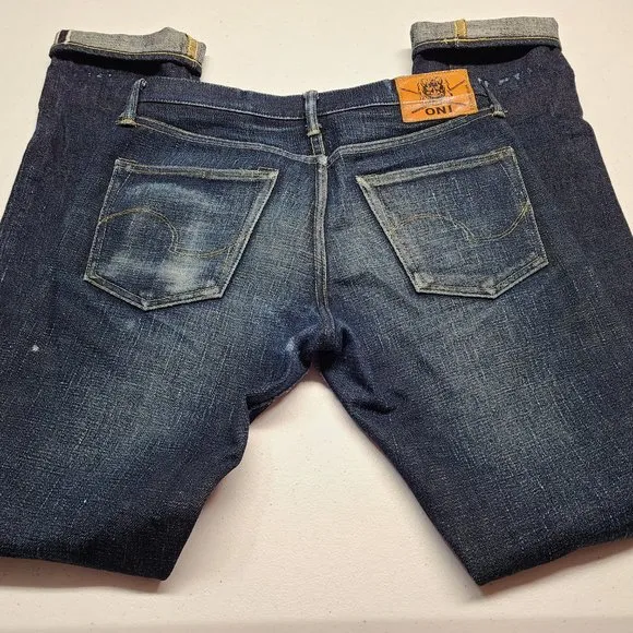 Men's ONI 517 Straight Japanese Selvedge Blue Jeans size 29x34