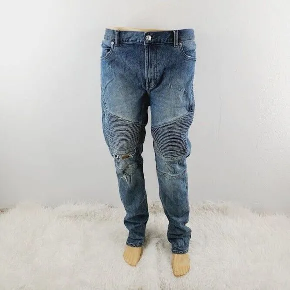 Pacsun Womens Blue Distress Denim Casual Stacked Skinny Jeans Size 38X32