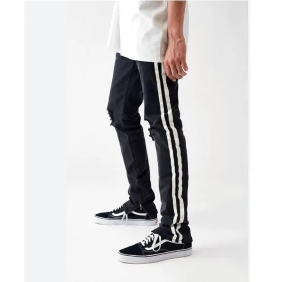 PacSun Men's Jeans, Side Stripe Ripped Stacked Skinny Jeans 32x32