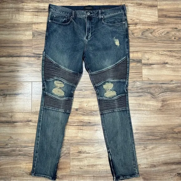 PACSUN -  36-32 Stacked Skinny Moto Distressed Jeans