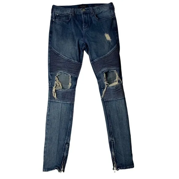 Pacsun Men Distressed Stretch Moto Biker Stacked Skinny Denim Jeans Sz 31 x 32