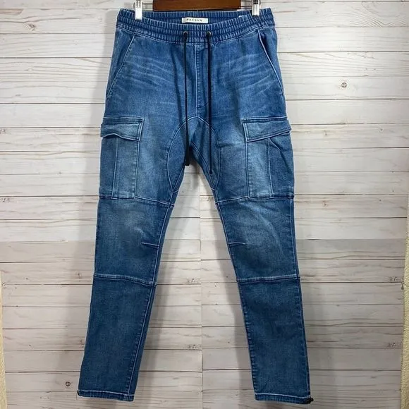 Pacsun Mens Blue Elastic Waistband Drawstring Cargo Slim Stretch Jeans
