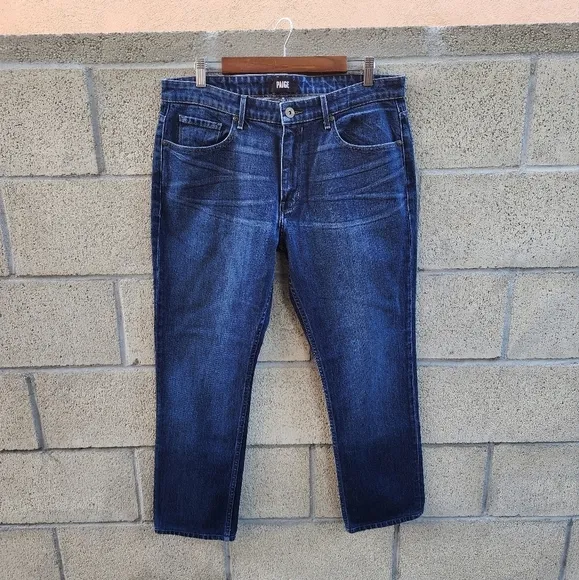 𝅺paige Federal Straight Slim Blue Wash Jeans Mens Size 36