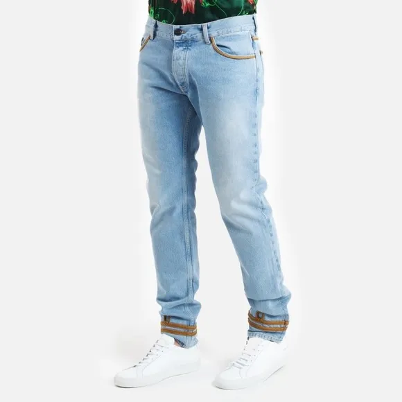 Palm Angels Gold Embroidered Washed Skinny Jeans