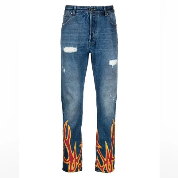 Palm Angels BURNING FLAMES REGULAR DENIM PANTS
          
      NWT