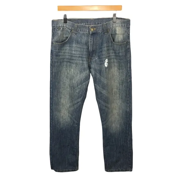 MJ467 Mens Paper Denim & Cloth Distressed Straight Leg Denim Jeans 34x30