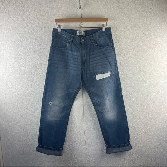 Paper Denim & Cloth l 34 Distressed Destroyed Relax Fit Straight Leg Denim Jeans