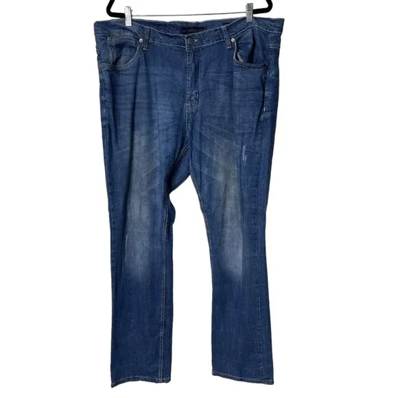 PD&C Men's Slim Fit Straight Leg Medium Wash Distressed Stretch Jeans 38x32