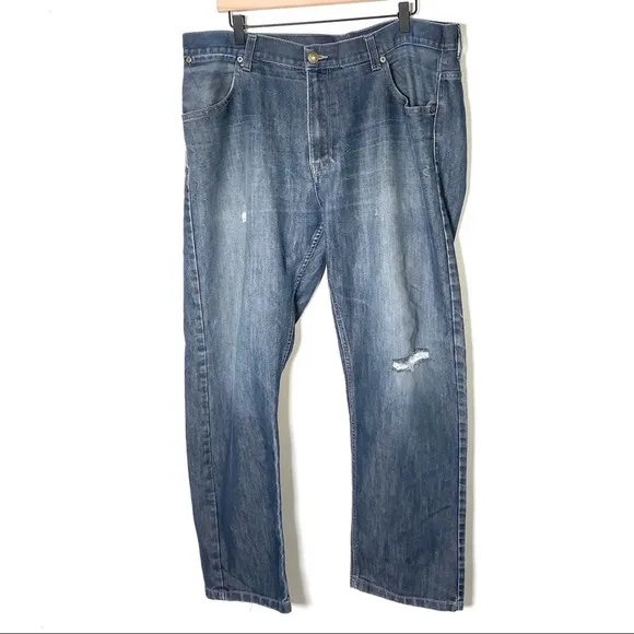 Paper Denim & Cloth light wash straight relaxed leg distressed jeans men's 38/32